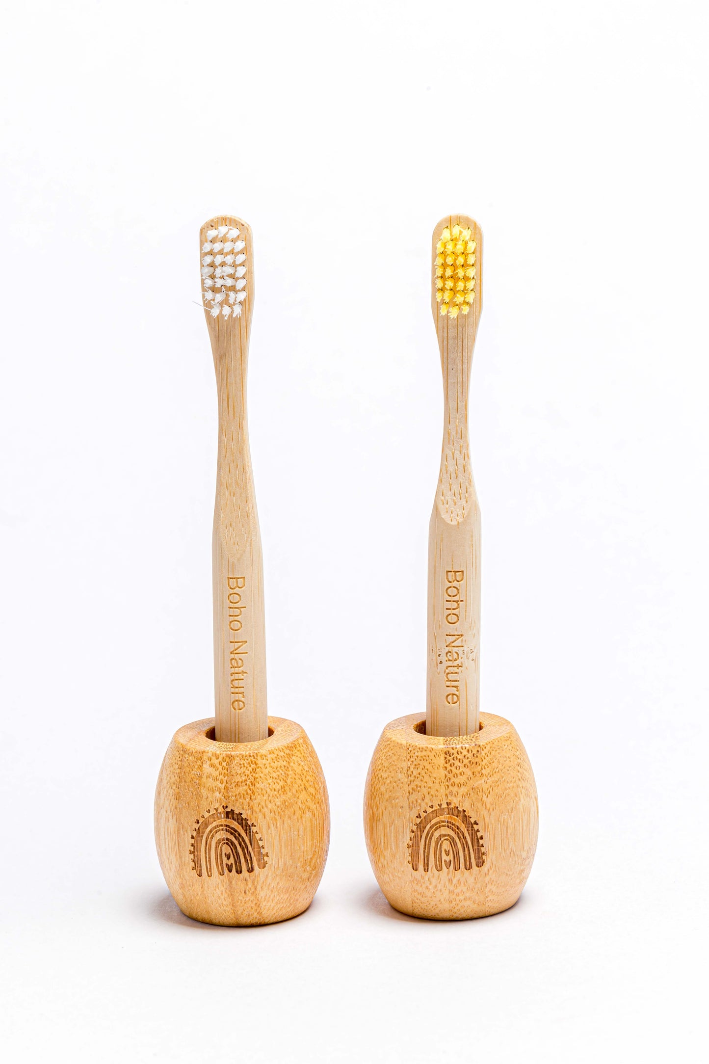 Pair of Kids Bamboo Toothbrush + Holder Set
