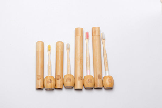Bamboo Toothbrush + Case + Holder Family Set